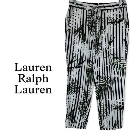 Lauren Ralph Lauren White & Black Striped Leaf Cottage Pants NWOT Size 2P - Picture 2 of 12